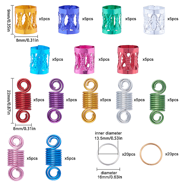 PandaHall SUNNYCLUE Aluminum Wire Hair Coil Cuffs, Dread Cuff Coil, with Iron Jump Rings, Mixed Color, 22~23x8mm, Hole: 3mm, Total..., Multicolor
PandaHall SUNNYCLUE Aluminum Wire Hair Coil Cuffs, Dread Cuff Coil, with Iron Jump Rings, Mixed Color, 22~23x8mm, Hole: 3mm, Total..., Multicolor