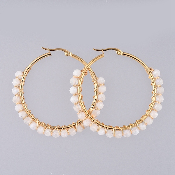 PandaHall Beaded Hoop Earrings, with Natural Rainbow Moonstone Beads, Golden Plated 304 Stainless Steel Hoop Earrings and Cardboard Packing...
PandaHall Beaded Hoop Earrings, with Natural Rainbow Moonstone Beads, Golden Plated 304 Stainless Steel Hoop Earrings and Cardboard Packing...