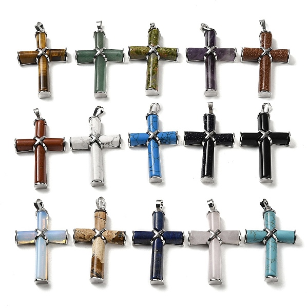 PandaHall Natural & Synthetic Mixed Gemstone Big Pendants, Cross Charms with Rack Plating Platinum Tone Brass Findings, Mixed Dyed and...
PandaHall Natural & Synthetic Mixed Gemstone Big Pendants, Cross Charms with Rack Plating Platinum Tone Brass Findings, Mixed Dyed and...