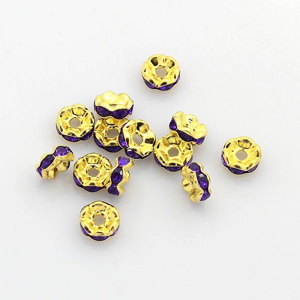 PandaHall Acrylic Brass Rhinestone Spacer Beads, Grade B, Rondelle, Golden Metal Color, Purple, about 6mm in diameter, 3mm thick, hole: 1mm...
PandaHall Acrylic Brass Rhinestone Spacer Beads, Grade B, Rondelle, Golden Metal Color, Purple, about 6mm in diameter, 3mm thick, hole: 1mm...