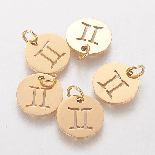 PandaHall 304 Stainless Steel Pendants, with Jump Ring, Laser Cut, Flat Round with Constellation/Zodiac Sign, Golden, Gemini, 12x1mm, Hole...
PandaHall 304 Stainless Steel Pendants, with Jump Ring, Laser Cut, Flat Round with Constellation/Zodiac Sign, Golden, Gemini, 12x1mm, Hole...