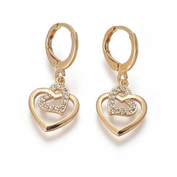 PandaHall Brass Dangle Hoop Earrings, with Micro Pave Cubic Zirconia, Heart, Golden, 28.5mm, Pin: 1mm Cubic Zirconia Heart
PandaHall Brass Dangle Hoop Earrings, with Micro Pave Cubic Zirconia, Heart, Golden, 28.5mm, Pin: 1mm Cubic Zirconia Heart