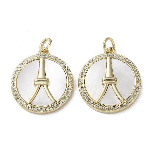 PandaHall Brass Micro Pave Cubic Zirconia Pendants, with Shell, Flat Round with Tower Pattern, Real 18K Gold Plated, 21.5x19.5x3mm, Hole..., Clear
PandaHall Brass Micro Pave Cubic Zirconia Pendants, with Shell, Flat Round with Tower Pattern, Real 18K Gold Plated, 21.5x19.5x3mm, Hole..., Clear