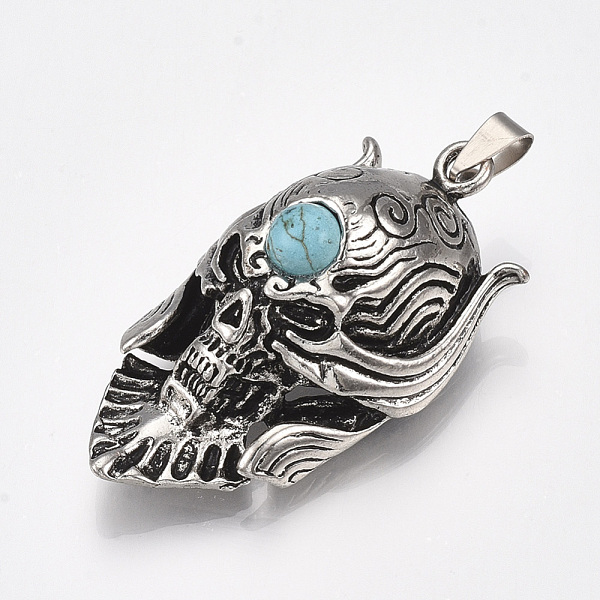 PandaHall Alloy Big Pendants, with Synthetic Turquoise, Skull, Antique Silver, 57x31.5x23mm, Hole: 8.5x3.5mm Alloy Skull
PandaHall Alloy Big Pendants, with Synthetic Turquoise, Skull, Antique Silver, 57x31.5x23mm, Hole: 8.5x3.5mm Alloy Skull