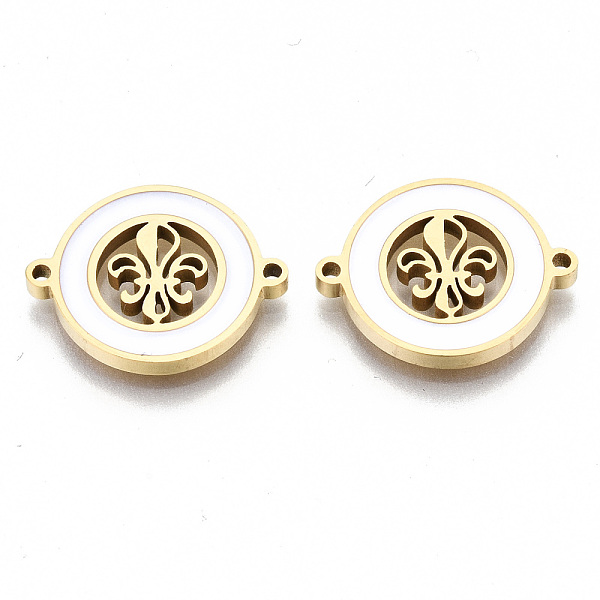 PandaHall 304 Stainless Steel Enamel Links Connectors, Laser Cut, Flat Round with Fleur De Lis, White, Golden, 14.5x18.5x2mm, Hole: 1.2mm...
PandaHall 304 Stainless Steel Enamel Links Connectors, Laser Cut, Flat Round with Fleur De Lis, White, Golden, 14.5x18.5x2mm, Hole: 1.2mm...