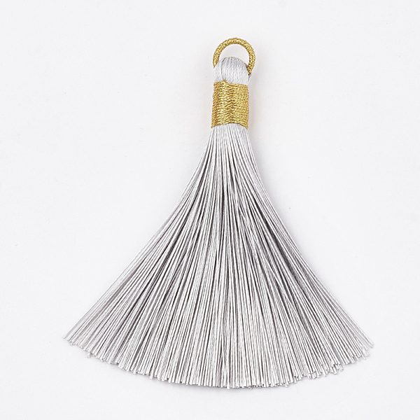 PandaHall Polyester Tassel Big Pendant Decorations, with Metallic Cord, Gainsboro, 78~87x10~11mm, Hole: 7mm Polyester Gray
PandaHall Polyester Tassel Big Pendant Decorations, with Metallic Cord, Gainsboro, 78~87x10~11mm, Hole: 7mm Polyester Gray