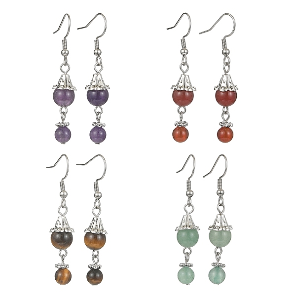 PandaHall 4 Pairs 4 Style Natural Mixed Genstone Round Beaded Dangle Earrings, Tibetan Style Alloy Flower Bell Drop Earrings, 48x9mm, 1...
PandaHall 4 Pairs 4 Style Natural Mixed Genstone Round Beaded Dangle Earrings, Tibetan Style Alloy Flower Bell Drop Earrings, 48x9mm, 1...