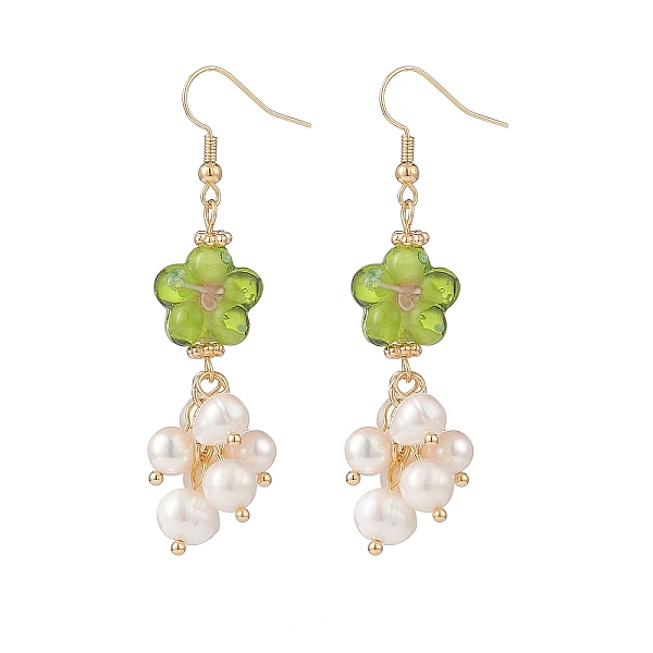 PandaHall Lampwork Flower with Natural Pearl Dangle Earrings, Brass Cluster Drop Earrings for Women, Yellow Green, 59mm, Pin: 0.9mm Pearl
PandaHall Lampwork Flower with Natural Pearl Dangle Earrings, Brass Cluster Drop Earrings for Women, Yellow Green, 59mm, Pin: 0.9mm Pearl