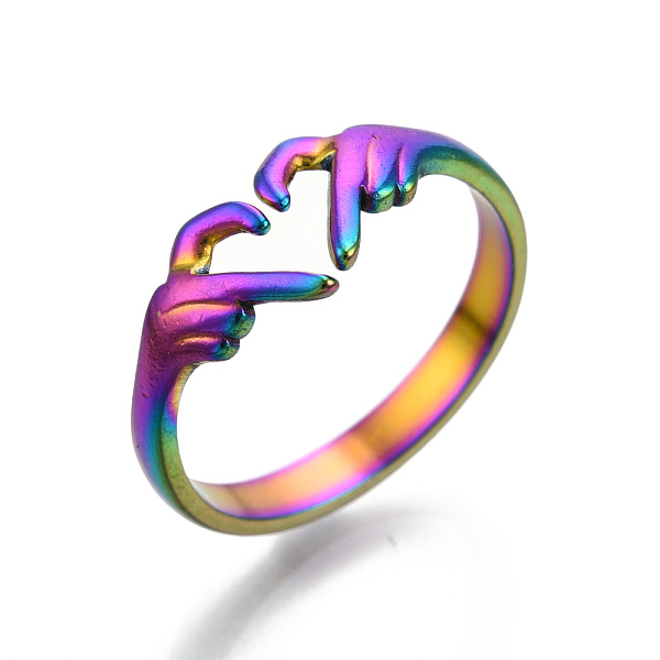PandaHall 304 Stainless Steel Hand Heart Cuff Rings, Open Rings for Women Girls, Rainbow Color, US Size 6(16.7mm) 304 Stainless Steel
PandaHall 304 Stainless Steel Hand Heart Cuff Rings, Open Rings for Women Girls, Rainbow Color, US Size 6(16.7mm) 304 Stainless Steel