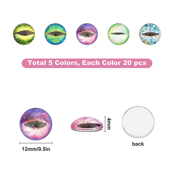 PandaHall SUNNYCLUE 5 Colors Half Round/Dome Dragon Eye Printed Glass Cabochons, Mixed Color, 12x4mm, 5 colors, 20pcs/color, 100pcs/box..., Multicolor
PandaHall SUNNYCLUE 5 Colors Half Round/Dome Dragon Eye Printed Glass Cabochons, Mixed Color, 12x4mm, 5 colors, 20pcs/color, 100pcs/box..., Multicolor