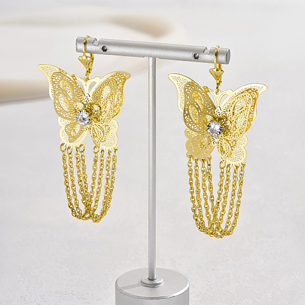 PandaHall Iron Filigree Butterfly Dangle Leverback Earrings, Chains Tassel Earrings, Real 18K Gold Plated, 75x38mm Iron Butterfly
PandaHall Iron Filigree Butterfly Dangle Leverback Earrings, Chains Tassel Earrings, Real 18K Gold Plated, 75x38mm Iron Butterfly