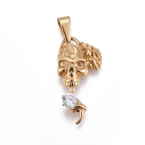 PandaHall 304 Stainless Steel Pendants, with Rhinestone, Skull, Golden, 36.5x18x6.5mm, Hole: 3~3.5x8mm. Stainless Steel+Rhinestone Skull..., Clear
PandaHall 304 Stainless Steel Pendants, with Rhinestone, Skull, Golden, 36.5x18x6.5mm, Hole: 3~3.5x8mm. Stainless Steel+Rhinestone Skull..., Clear