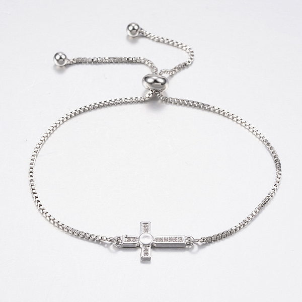 PandaHall Adjustable Brass Bolo Bracelets, Slider Bracelets, with Cubic Zirconia and Box Chains, Cross, Platinum, 10-1/4 inch(260mm) Cubic..., Clear
PandaHall Adjustable Brass Bolo Bracelets, Slider Bracelets, with Cubic Zirconia and Box Chains, Cross, Platinum, 10-1/4 inch(260mm) Cubic..., Clear