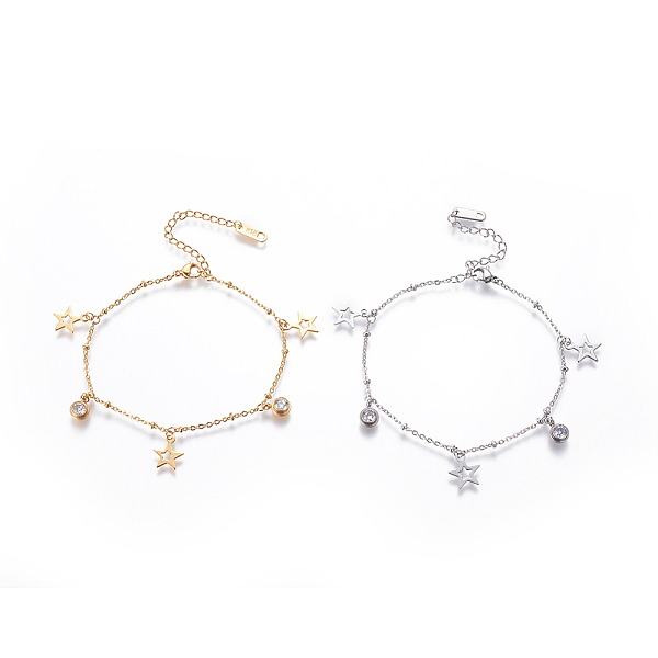 PandaHall 304 Stainless Steel Charm Bracelets, with Rhinestone and Lobster Claw Clasps, Flat Round & Star, Mixed Color, 7-1/2 inch(19cm)...
PandaHall 304 Stainless Steel Charm Bracelets, with Rhinestone and Lobster Claw Clasps, Flat Round & Star, Mixed Color, 7-1/2 inch(19cm)...