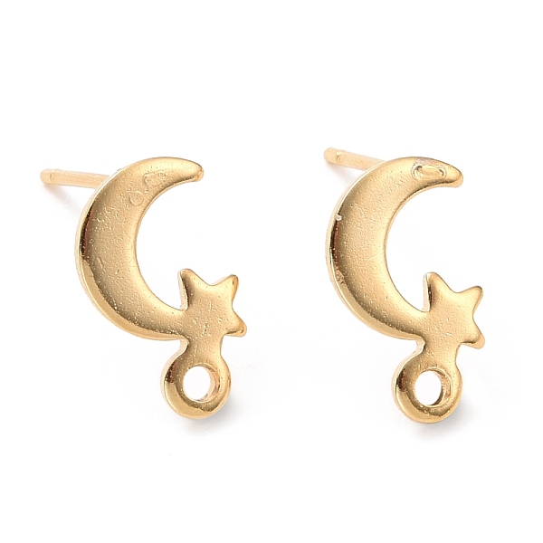 PandaHall 201 Stainless Steel Stud Earring Findings, with Horizontal Loop and 316 Stainless Steel Pin, Moon and Star, Real 24K Gold Plated... 
PandaHall 201 Stainless Steel Stud Earring Findings, with Horizontal Loop and 316 Stainless Steel Pin, Moon and Star, Real 24K Gold Plated...
