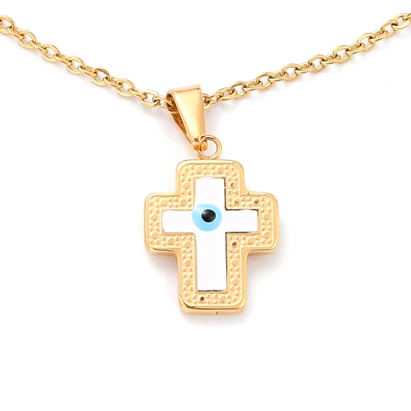 PandaHall 304 Stainless Steel Cross with Evil Eye Pendant Necklaces, with Enamel and Cable Chains, Golden, 45.4cm 304 Stainless Steel Evil..., White
PandaHall 304 Stainless Steel Cross with Evil Eye Pendant Necklaces, with Enamel and Cable Chains, Golden, 45.4cm 304 Stainless Steel Evil..., White