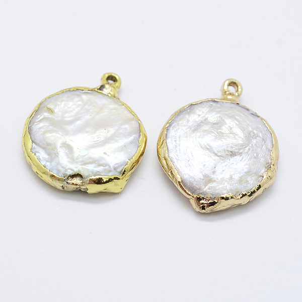 PandaHall Natural Cultured Freshwater Pearl Pendants, with Brass Findings, Flat Round, Golden, 20~26x16~20x4~6mm, Hole: 1mm Pearl Flat Round..., White
PandaHall Natural Cultured Freshwater Pearl Pendants, with Brass Findings, Flat Round, Golden, 20~26x16~20x4~6mm, Hole: 1mm Pearl Flat Round..., White