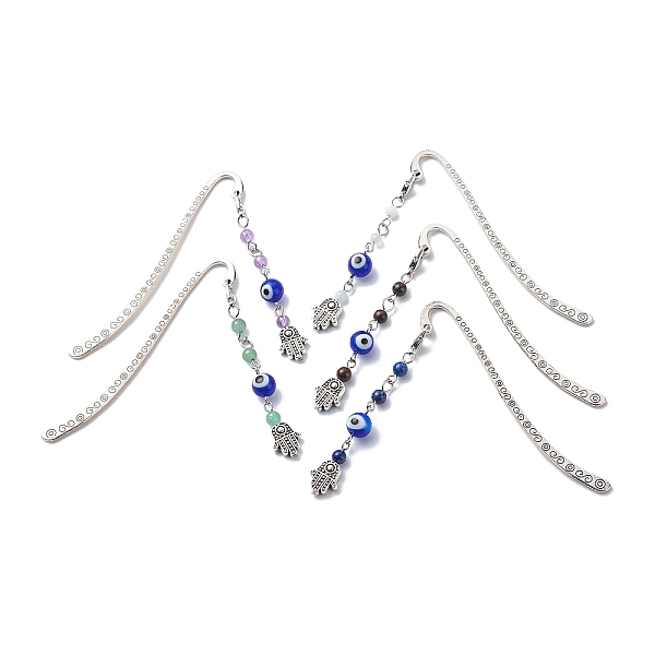 PandaHall Handmade Evil Eye Lampwork & Mixed Gemstone Round Beaded Pendants Bookmarks, Alloy Hamsa Hand Bookmarks, Hook Book Marker, 84mm...
PandaHall Handmade Evil Eye Lampwork & Mixed Gemstone Round Beaded Pendants Bookmarks, Alloy Hamsa Hand Bookmarks, Hook Book Marker, 84mm...