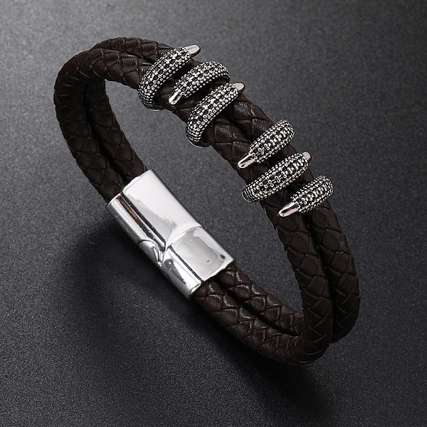 PandaHall Leather Double Layer Multi-strand Bracelet, with Platinum Alloy Magnetic Clasp, Coconut Brown, 8-1/4~8-5/8 inch(21~22cm) Leather
PandaHall Leather Double Layer Multi-strand Bracelet, with Platinum Alloy Magnetic Clasp, Coconut Brown, 8-1/4~8-5/8 inch(21~22cm) Leather