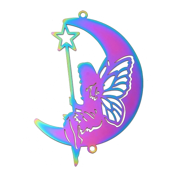 PandaHall 201 Stainless Steel Connector Charms, Moon with Angel Links, Rainbow Color, 71x49x0.2mm, Hole: 2mm 201 Stainless Steel Moon
PandaHall 201 Stainless Steel Connector Charms, Moon with Angel Links, Rainbow Color, 71x49x0.2mm, Hole: 2mm 201 Stainless Steel Moon
