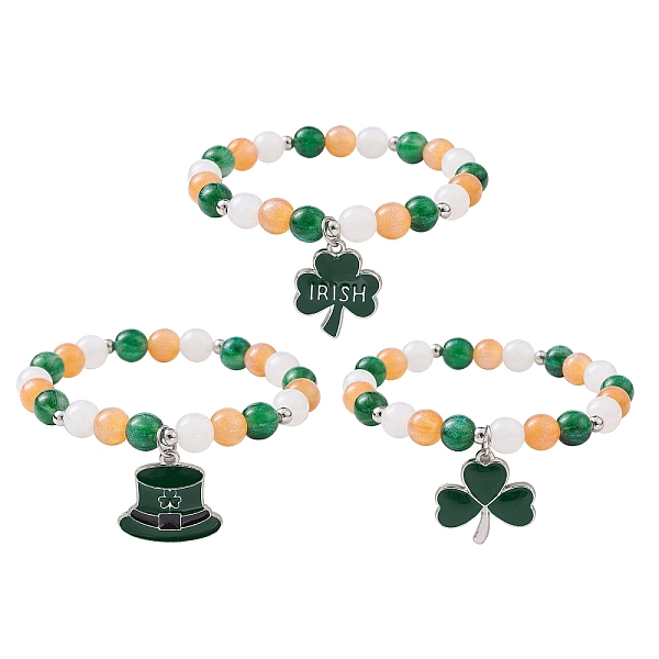 PandaHall 3Pcs 3 Style Resin Imiattion Cat Eye Beaded Stretch Bracelets Set, Hat & Clover Alloy Enamel Charms Stackable Bracelets for Saint..., Green
PandaHall 3Pcs 3 Style Resin Imiattion Cat Eye Beaded Stretch Bracelets Set, Hat & Clover Alloy Enamel Charms Stackable Bracelets for Saint..., Green