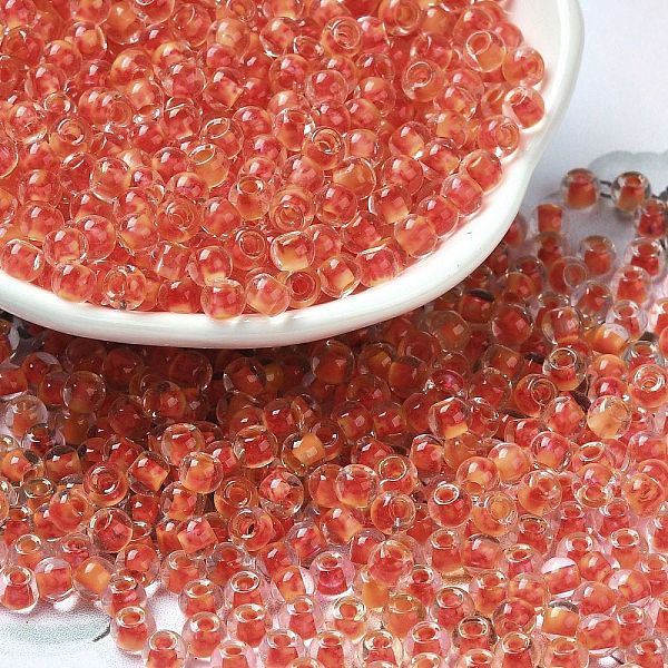 PandaHall Transparent Glass Round Seed Beads, Inside Colours, Round, Orange Red, 6/0, 4x3mm, Hole: 1.2mm, about 7258pcs/pound Glass
PandaHall Transparent Glass Round Seed Beads, Inside Colours, Round, Orange Red, 6/0, 4x3mm, Hole: 1.2mm, about 7258pcs/pound Glass