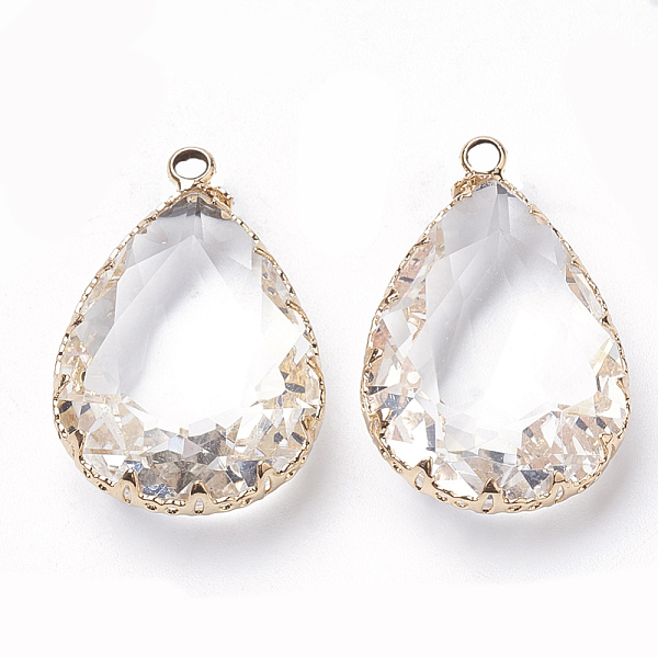PandaHall K9 Glass Pendants, with Golden Tone Brass Findings, Faceted, Drop, Clear, 29~30x19x6~8.5mm, Hole: 2mm Brass+Glass Teardrop Clear
PandaHall K9 Glass Pendants, with Golden Tone Brass Findings, Faceted, Drop, Clear, 29~30x19x6~8.5mm, Hole: 2mm Brass+Glass Teardrop Clear