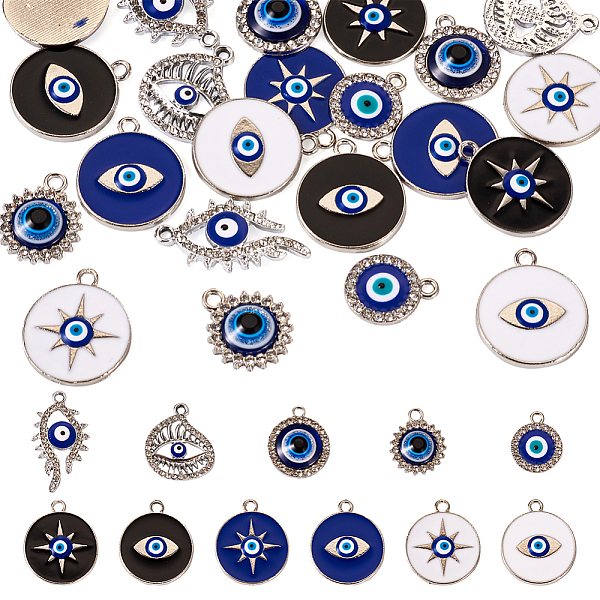 PandaHall 22Pcs 11 Style Alloy Crystal Rhinestone Pendants, with Resin Evil Eye, Flat Round, Platinum, 17.5~29x14~20.5x2~4.5mm, Hole...
PandaHall 22Pcs 11 Style Alloy Crystal Rhinestone Pendants, with Resin Evil Eye, Flat Round, Platinum, 17.5~29x14~20.5x2~4.5mm, Hole...