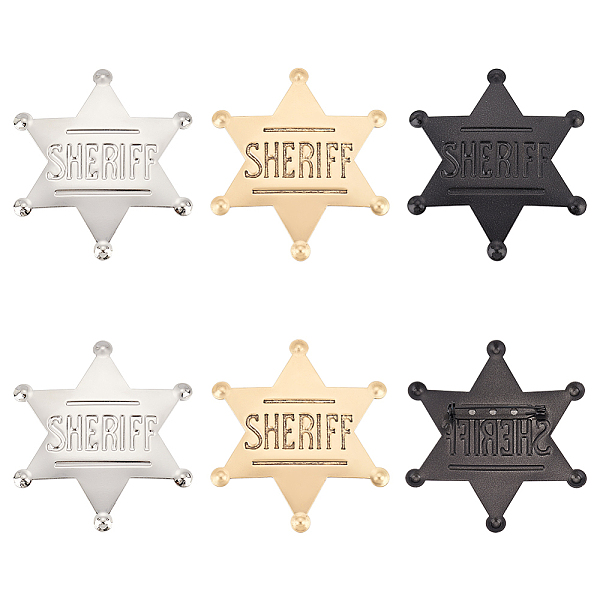 PandaHall 6Pcs 3 Colors Iron Star with Word Sheriff Brooch Pin for Costume Accessories, Mixed Color, 67x59x7mm, 2pcs/color Iron
PandaHall 6Pcs 3 Colors Iron Star with Word Sheriff Brooch Pin for Costume Accessories, Mixed Color, 67x59x7mm, 2pcs/color Iron