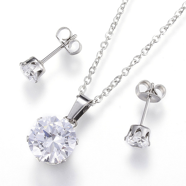 PandaHall 304 Stainless Steel Jewelry Sets, Pendant Necklaces and Stud Earrings, with Cubic Zirconia, Flat Round, Stainless Steel Color...
PandaHall 304 Stainless Steel Jewelry Sets, Pendant Necklaces and Stud Earrings, with Cubic Zirconia, Flat Round, Stainless Steel Color...