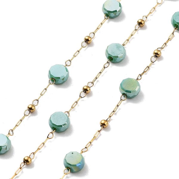 PandaHall 304 Stainless Steel Handmade Beaded Chain, with Electroplated Glass, with Spool, Soldered, Real 18K Gold Plated, Flat Round, Dark...
PandaHall 304 Stainless Steel Handmade Beaded Chain, with Electroplated Glass, with Spool, Soldered, Real 18K Gold Plated, Flat Round, Dark...