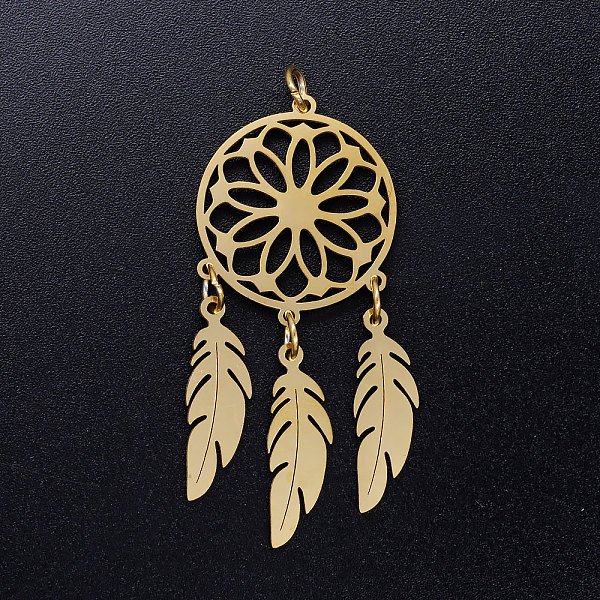 PandaHall 201 Stainless Steel Pendants, with Jump Rings, Woven Net/Web with Feather, Golden, 46x20x1mm, Hole: 3mm, Ring: 5x0.8mm 201...
PandaHall 201 Stainless Steel Pendants, with Jump Rings, Woven Net/Web with Feather, Golden, 46x20x1mm, Hole: 3mm, Ring: 5x0.8mm 201...