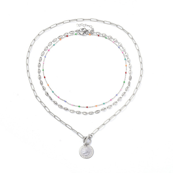 PandaHall 304 Stainless Steel Pendant Necklaces & Chain Necklaces Sets, with Enamel, Coffee Bean Chain and Paperclip Chains, Coin, Colorful...
PandaHall 304 Stainless Steel Pendant Necklaces & Chain Necklaces Sets, with Enamel, Coffee Bean Chain and Paperclip Chains, Coin, Colorful...