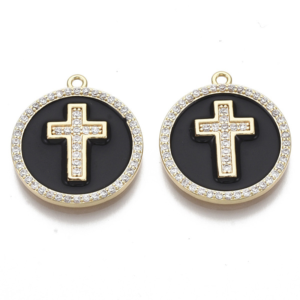 PandaHall Brass Micro Pave Cubic Zirconia Pendants, with Enamel, Nickel Free, Flat Round with Cross, Clear, Real 18K Gold Plated, Clear..., Black
PandaHall Brass Micro Pave Cubic Zirconia Pendants, with Enamel, Nickel Free, Flat Round with Cross, Clear, Real 18K Gold Plated, Clear..., Black