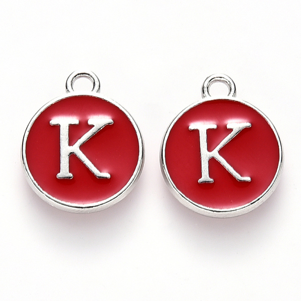 PandaHall Platinum Plated Alloy Enamel Charms, Cadmium Free & Lead Free, Enamelled Sequins, Flat Round with Letter, Letter.K, 14x12x2mm..., Red
PandaHall Platinum Plated Alloy Enamel Charms, Cadmium Free & Lead Free, Enamelled Sequins, Flat Round with Letter, Letter.K, 14x12x2mm..., Red