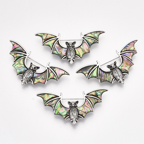 PandaHall Abalone Shell/Paua Shell Brooches/Pendants, with Alloy Findings and Resin Bottom, Rhinestone, Bat, Antique Silver, Colorful..., Black
PandaHall Abalone Shell/Paua Shell Brooches/Pendants, with Alloy Findings and Resin Bottom, Rhinestone, Bat, Antique Silver, Colorful..., Black