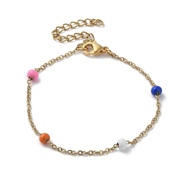 PandaHall Vacuum Plating Golden 304 Stainless Steel Cable Chain Bracelet with Enamel Rondelle Beaded, Satellite Chains Bracelet, Colorful...
PandaHall Vacuum Plating Golden 304 Stainless Steel Cable Chain Bracelet with Enamel Rondelle Beaded, Satellite Chains Bracelet, Colorful...
