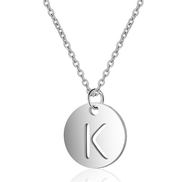 PandaHall 201 Stainless Steel Initial Pendants Necklaces, with Cable Chains, Flat Round with Letter, Stainless Steel Color, Letter.K, 16.3...
PandaHall 201 Stainless Steel Initial Pendants Necklaces, with Cable Chains, Flat Round with Letter, Stainless Steel Color, Letter.K, 16.3...