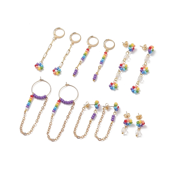 PandaHall Glass Seed Beads Earring Sets for Women, Hoop Earring, Flower Dangle Brass Cable Chains Earrings, Mixed Color, 19~91mm, Pin..., Multicolor
PandaHall Glass Seed Beads Earring Sets for Women, Hoop Earring, Flower Dangle Brass Cable Chains Earrings, Mixed Color, 19~91mm, Pin..., Multicolor