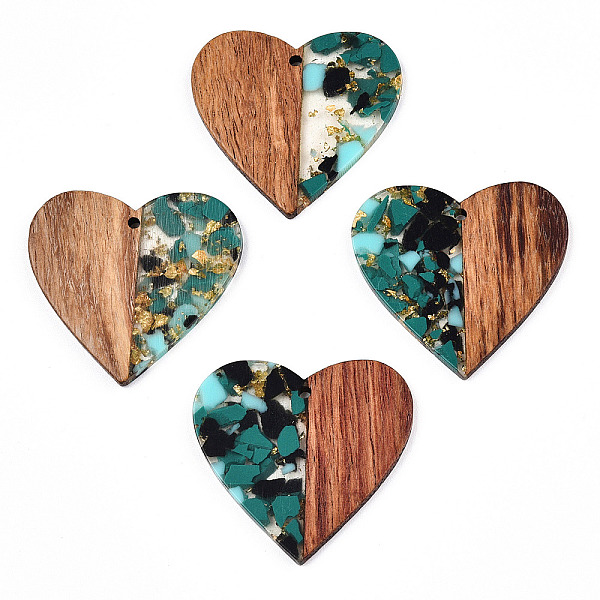 PandaHall Transparent Resin & Walnut Wood Pendants, with Gold Foil, Heart Charms, Turquoise, 37x39x3mm, Hole: 2mm Resin+Wood Heart Green
PandaHall Transparent Resin & Walnut Wood Pendants, with Gold Foil, Heart Charms, Turquoise, 37x39x3mm, Hole: 2mm Resin+Wood Heart Green