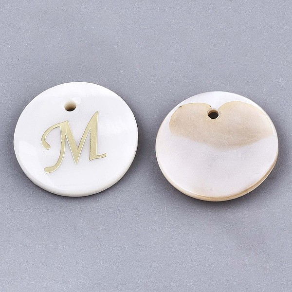 PandaHall Natural Freshwater Shell Pendants, with Golden Plated Brass Etched Metal Embellishments, Flat Round with Letter, Letter.M, 15x2mm...
PandaHall Natural Freshwater Shell Pendants, with Golden Plated Brass Etched Metal Embellishments, Flat Round with Letter, Letter.M, 15x2mm...
