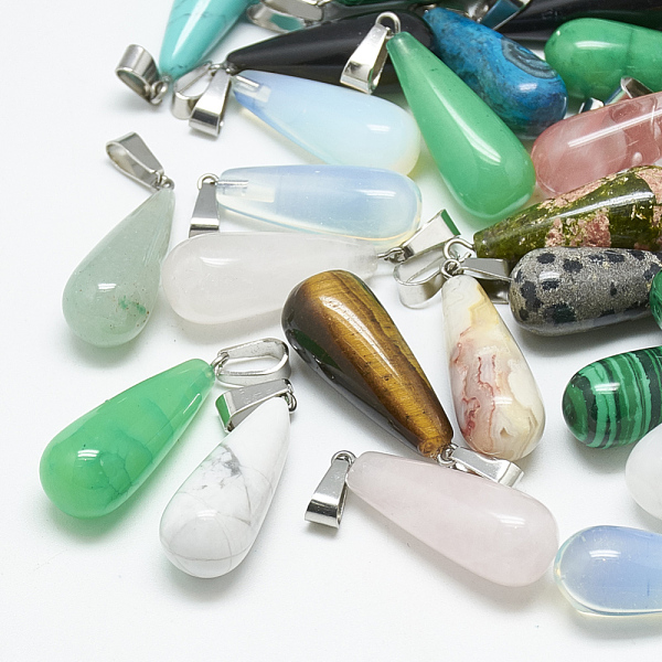 PandaHall Natural & Synthetic Mixed Stone Pendants, with Stainless Steel Snap On Bails, teardrop, 28~30x10~12mm, Hole: 6x4mm Mixed Stone...
PandaHall Natural & Synthetic Mixed Stone Pendants, with Stainless Steel Snap On Bails, teardrop, 28~30x10~12mm, Hole: 6x4mm Mixed Stone...