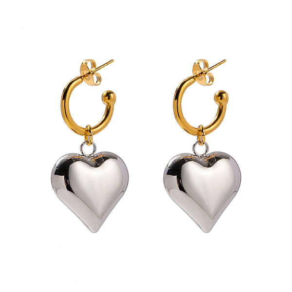 PandaHall Ion Plating(IP) 304 Stainless Steel Heart Dangle Stud Earrings, Half Hoop Earrings, Golden & Stainless Steel Color, 37x20mm 304...
PandaHall Ion Plating(IP) 304 Stainless Steel Heart Dangle Stud Earrings, Half Hoop Earrings, Golden & Stainless Steel Color, 37x20mm 304...