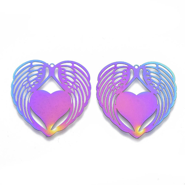 PandaHall Ion Plating(IP) 201 Stainless Steel Filigree Pendants, Etched Metal Embellishments, Flying Heart, Rainbow Color, 34x33x0.3mm, Hole...
PandaHall Ion Plating(IP) 201 Stainless Steel Filigree Pendants, Etched Metal Embellishments, Flying Heart, Rainbow Color, 34x33x0.3mm, Hole...
