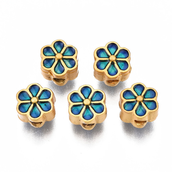 PandaHall Rack Plating Alloy Enamel Beads, Cadmium Free & Lead Free, Matte Gold Color, Flower, Marine Blue, 7x7x6.5mm, Hole: 2mm...
PandaHall Rack Plating Alloy Enamel Beads, Cadmium Free & Lead Free, Matte Gold Color, Flower, Marine Blue, 7x7x6.5mm, Hole: 2mm...