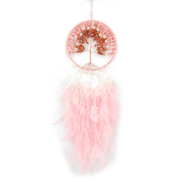 PandaHall Natural Carnelian & Synthetic Cherry Quartz Glass Tree of Life Hanging Ornaments, Woven Web/Net with Feather Pendant Decorations..., Pink
PandaHall Natural Carnelian & Synthetic Cherry Quartz Glass Tree of Life Hanging Ornaments, Woven Web/Net with Feather Pendant Decorations..., Pink