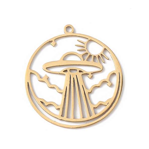 PandaHall 304 Stainless Steel Pendants, Hollow, Flat Round with UFO Charm, Golden, 27x24.5x0.9mm, Hole: 1.4mm 304 Stainless Steel Flat Round
PandaHall 304 Stainless Steel Pendants, Hollow, Flat Round with UFO Charm, Golden, 27x24.5x0.9mm, Hole: 1.4mm 304 Stainless Steel Flat Round