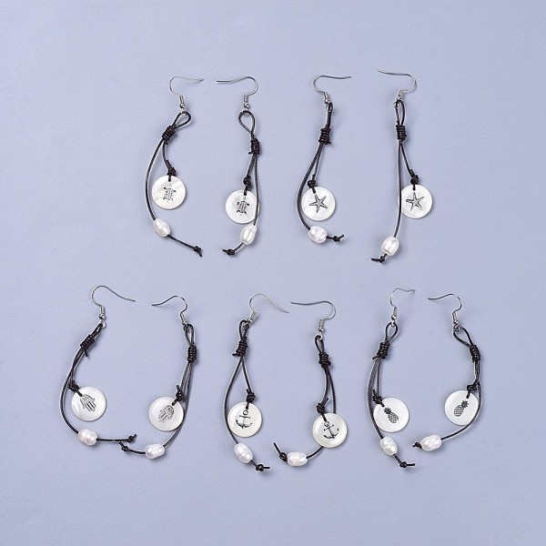 PandaHall Freshwater Shell Dangle Earrings, with Natural Freshwater Pearl Beads, Cowhide Leather Cord and 316 Surgical Stainless Steel..., Black
PandaHall Freshwater Shell Dangle Earrings, with Natural Freshwater Pearl Beads, Cowhide Leather Cord and 316 Surgical Stainless Steel..., Black