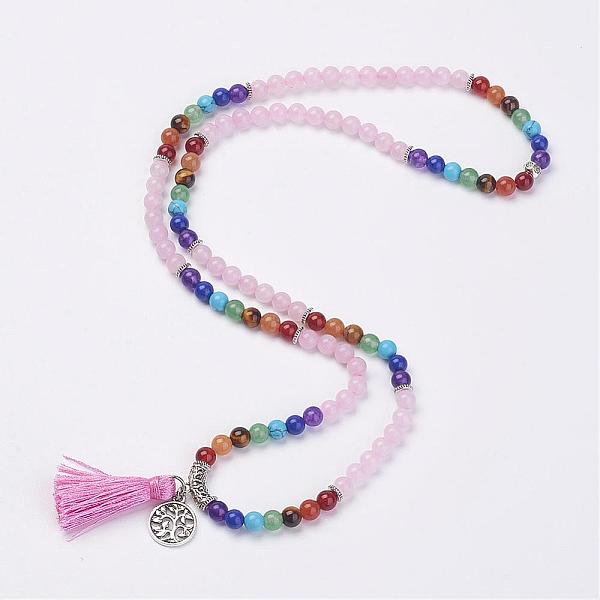 PandaHall Natural Gemstone Beads Necklaces, with Polyester Tassel and Alloy Findings, 29.1 inch(74cm) Rose Quartz Pink
PandaHall Natural Gemstone Beads Necklaces, with Polyester Tassel and Alloy Findings, 29.1 inch(74cm) Rose Quartz Pink
