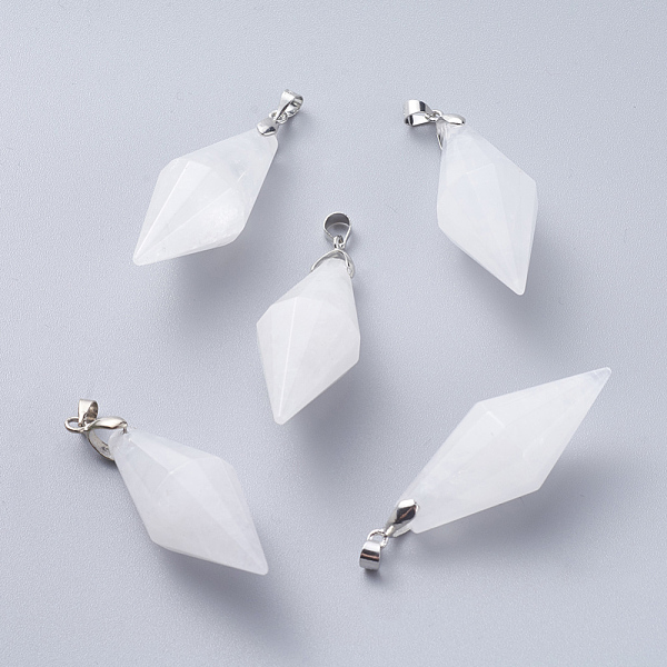 PandaHall Natural Quartz Crystal Pendants, with Platinum Tone Brass Ice Pick Pinch Bails, Faceted, Bicone, 45~46x16~17mm, Hole: 4.5x4mm...
PandaHall Natural Quartz Crystal Pendants, with Platinum Tone Brass Ice Pick Pinch Bails, Faceted, Bicone, 45~46x16~17mm, Hole: 4.5x4mm...